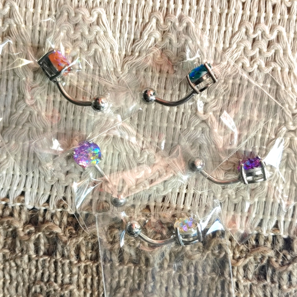 Colorful Mermaid Curved Barbell Body Piercing Set Of 5